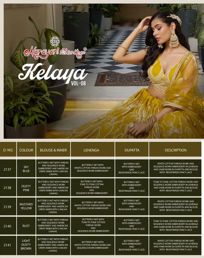 Kelaya Vol 8 By Narayani 2137 To 2141 Series Designer Wedding Lehenga Choli Manufacturers